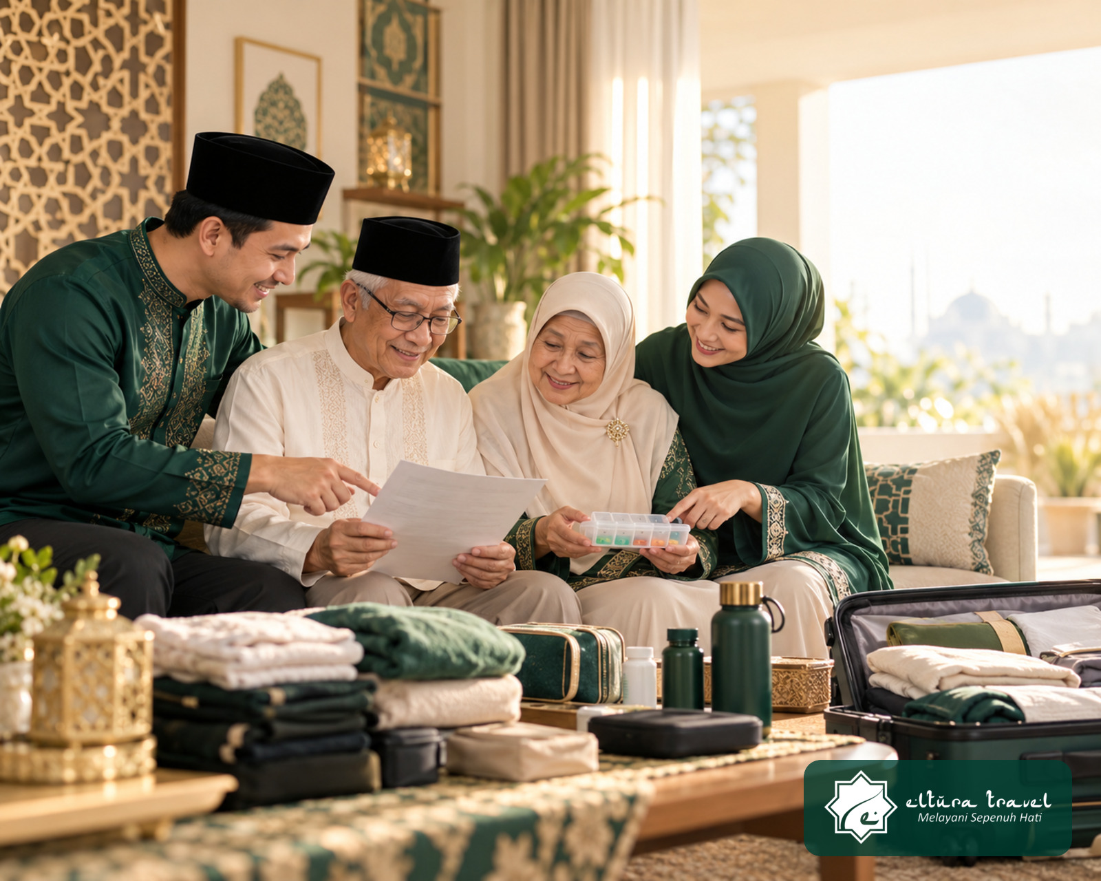 Keluarga membantu orang tua menyiapkan keberangkatan Haji 2027
