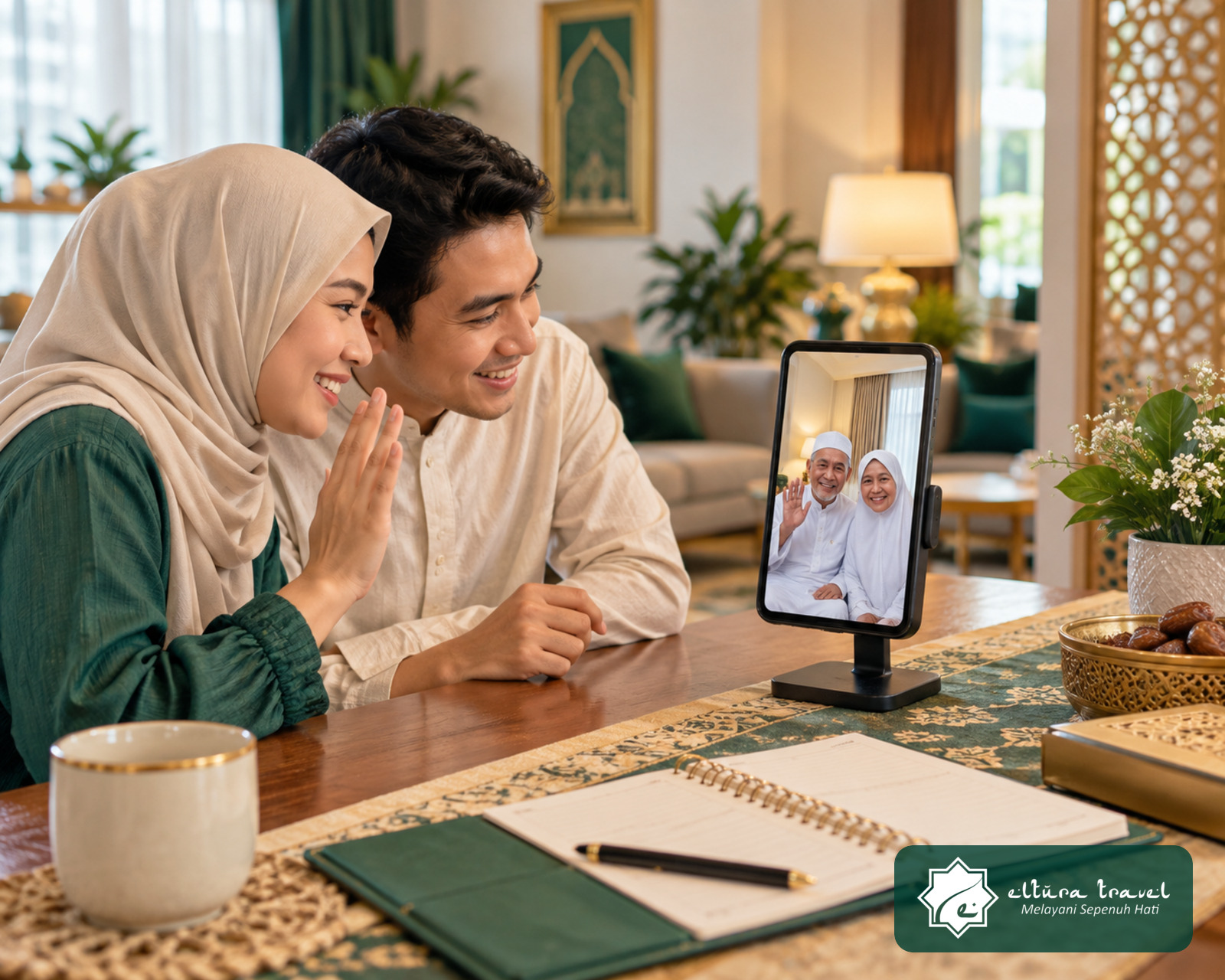 Keluarga berkomunikasi dengan orang tua selama menjalankan ibadah Haji