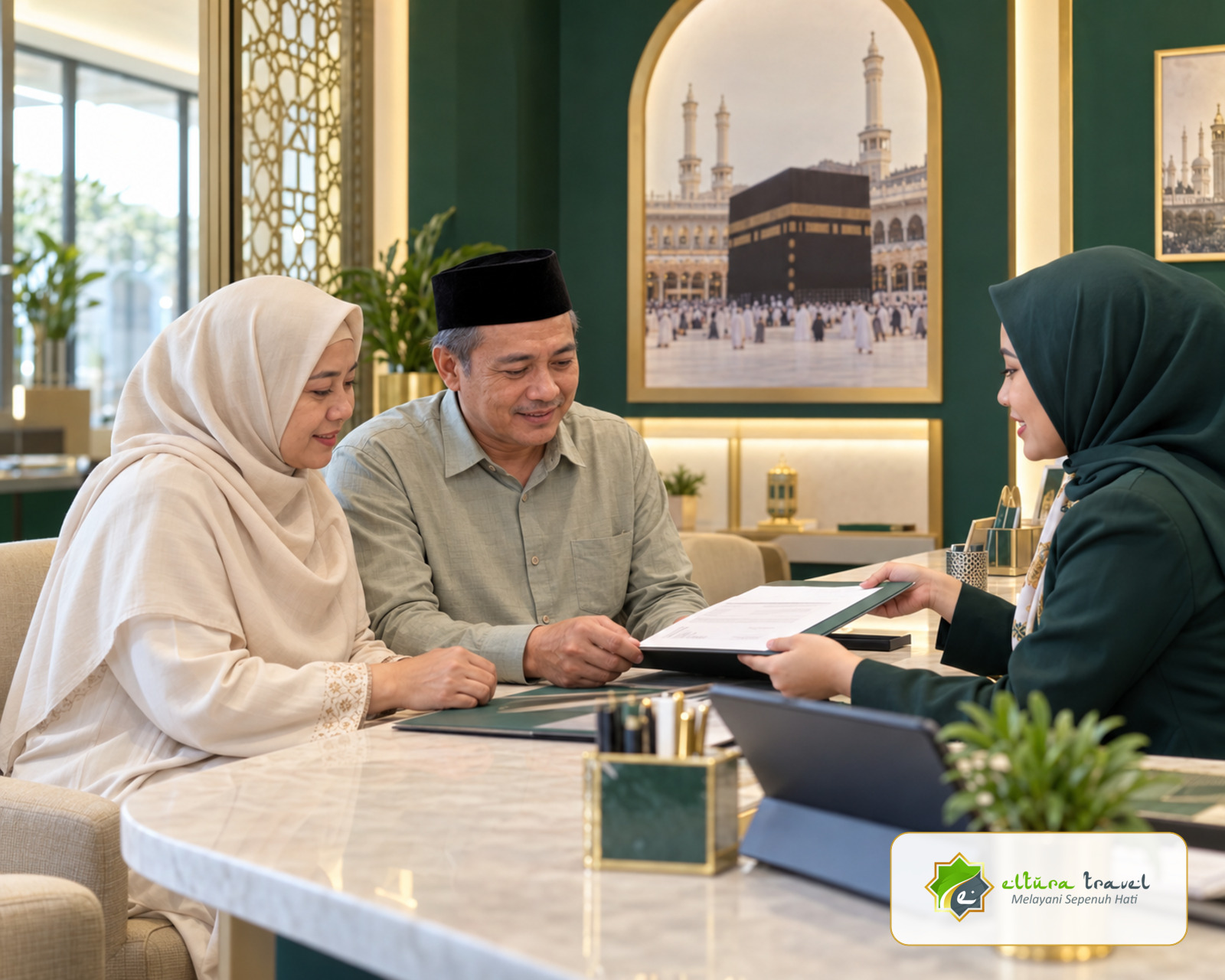 Jamaah menerima bukti pembayaran paket Umroh dari petugas Eltura Travel