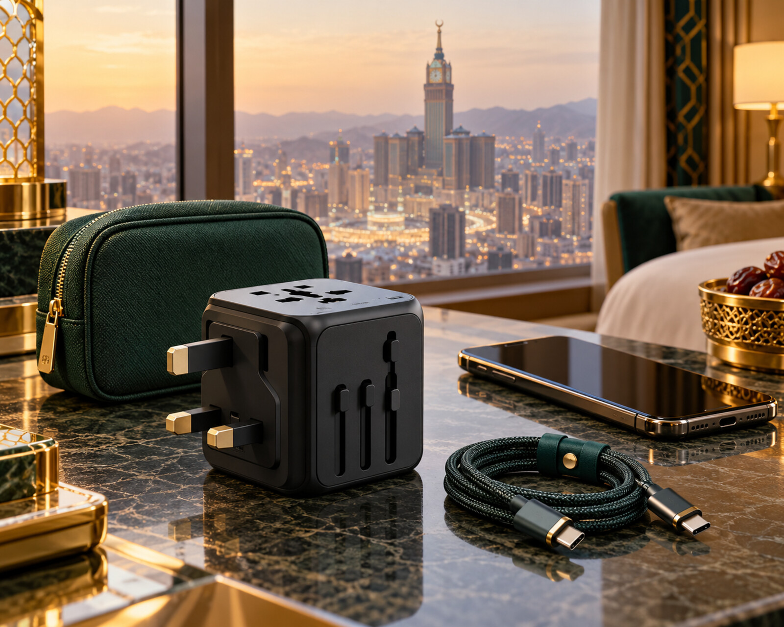 Adaptor Type G dan charger untuk perjalanan Umroh di Arab Saudi