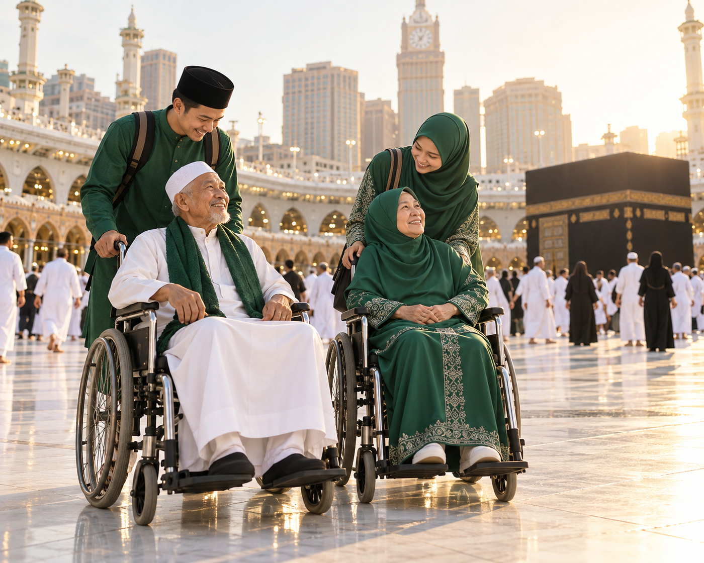 Keluarga mendampingi jamaah lansia Umroh dengan aman