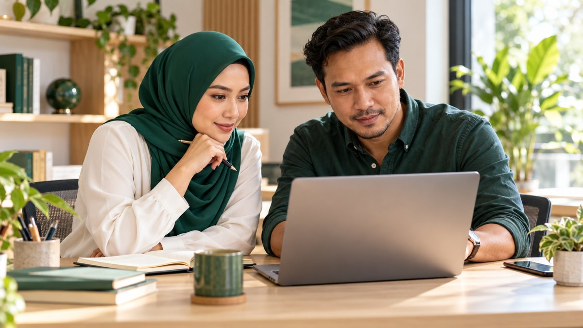 Ilustrasi mitra bisnis mengevaluasi pencatatan prospek dan proses penjualan