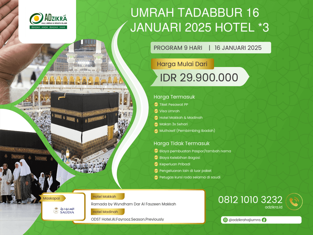 UMRAH TADABBUR 14 JANUARI 2025 HOTEL *3