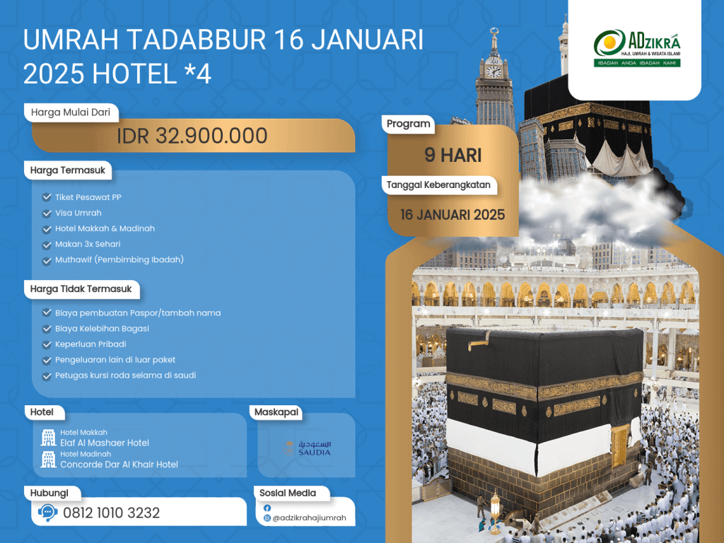 UMRAH TADABBUR 14 JANUARI 2025 HOTEL *4