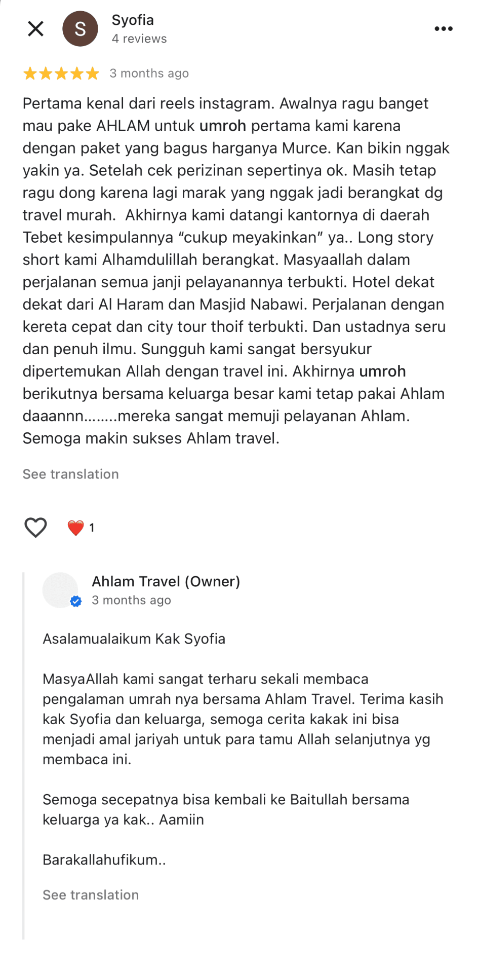Screenshot Google Review Ahlam Travel 1