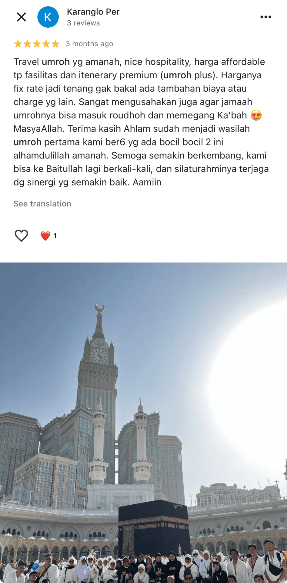 Screenshot Google Review Ahlam Travel 2