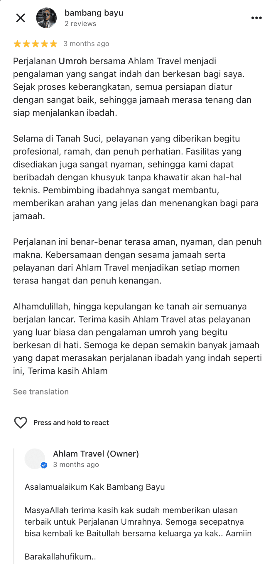 Screenshot Google Review Ahlam Travel 3