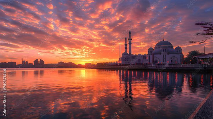 mosque on the riverbank at sunset_ Islamic Background.jpg