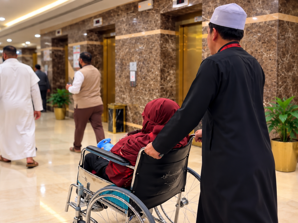 Pendampingan jemaah lansia pengguna kursi roda