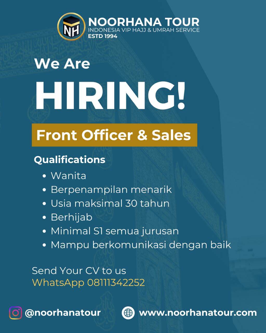 Lowongan Front Office & Sales 2026 - Noorhana Tour